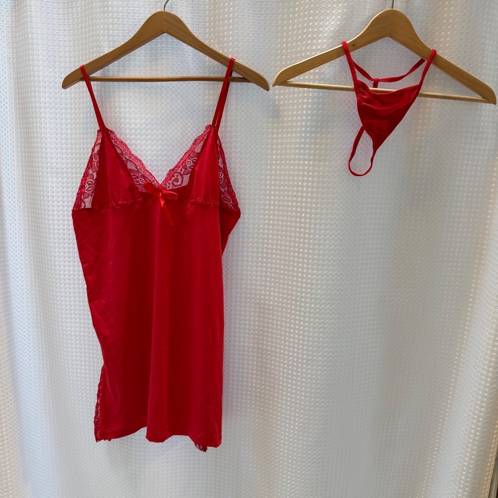 Red Chemise Nightgown w/ Matching Thong